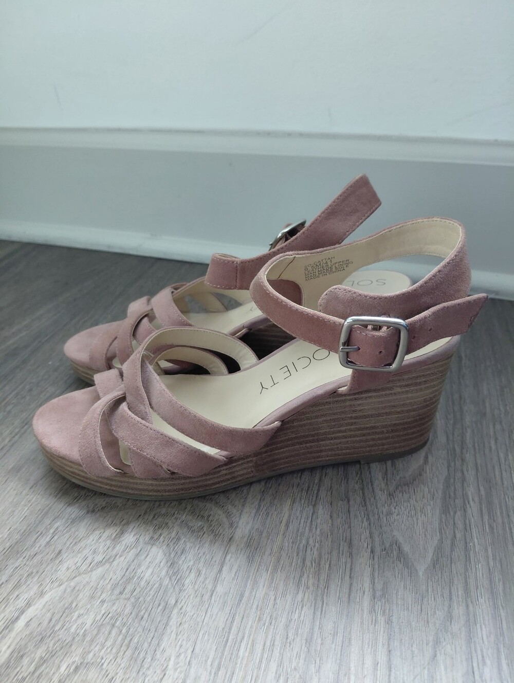 Sole Society Dusty Rose Suede Wedge Sandals with Ankle Strap